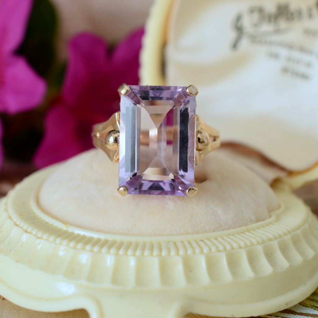 Modern 10ct Yellow Gold Emerald Cut Amethyst 8.47cts