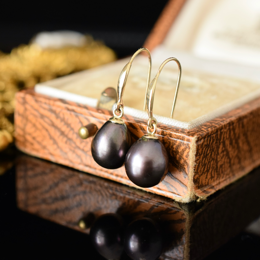 Modern 9ct Yellow Gold Baroque Tahitian Pearl Drop Earrings