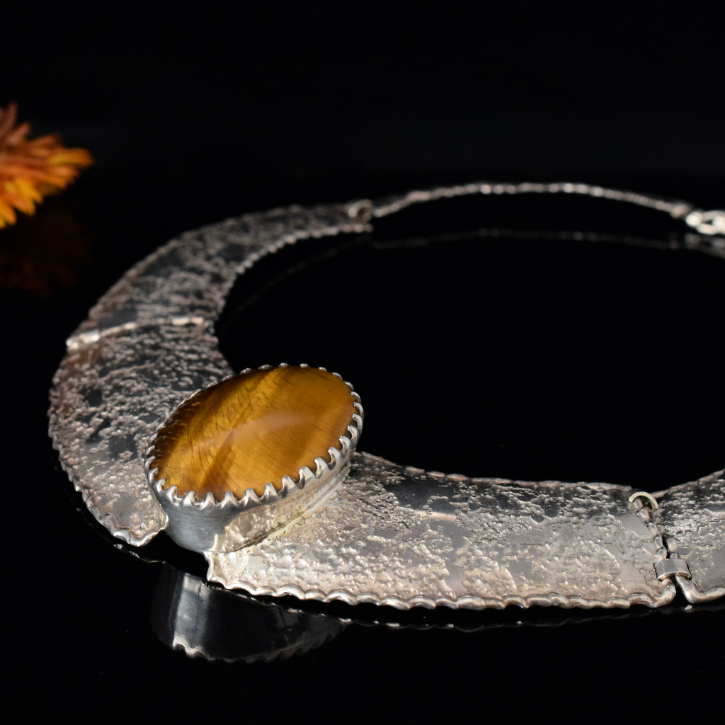 ‘Designer Look’ 950 Silver And Tigers Eye Collar Necklace