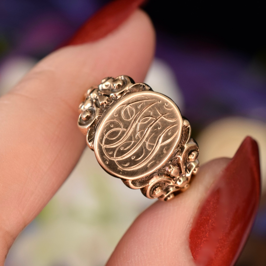 Antique Edwardian 9ct Rose Gold Signet Ring Circa 1910