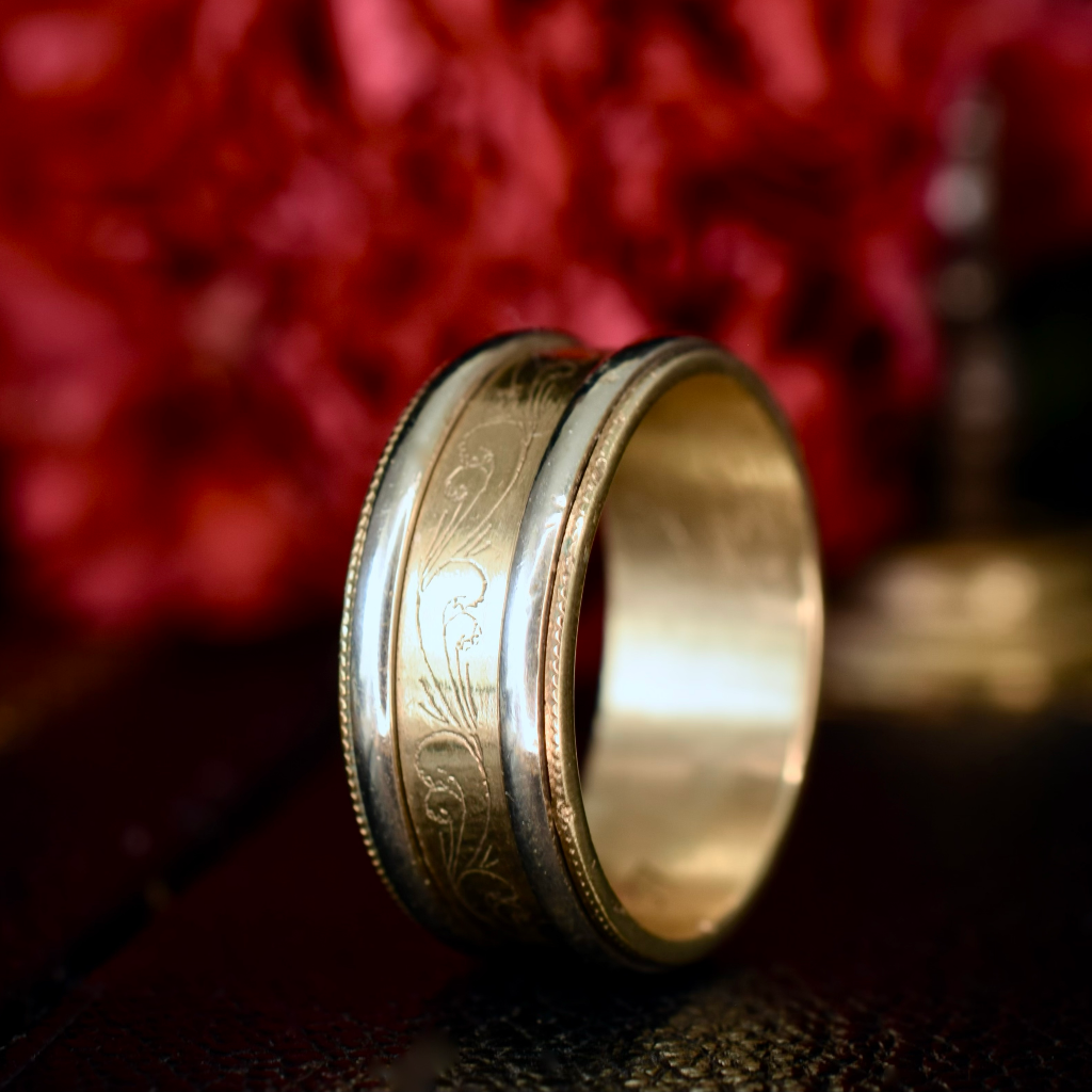 Vintage 9ct Yellow And White Gold ‘Spinner’ Patterned Ring Circa 1970’s
