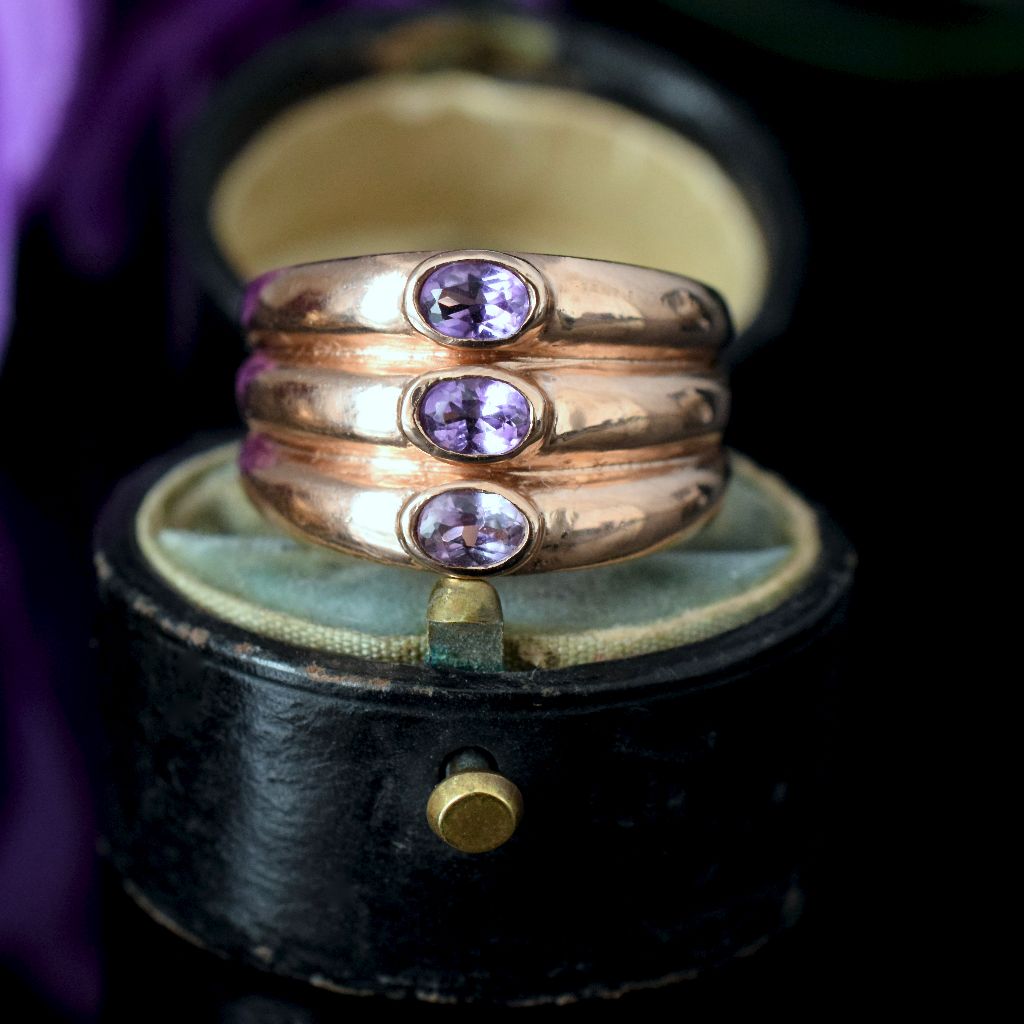 Modern Wide 9ct Rose Gold And Amethyst Ring