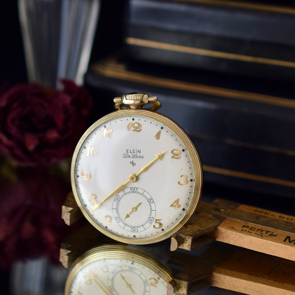 Vintage ‘Elgin’ 10k Gold Filled ‘De Luxe’ Open Face Pocket Watch Circa 1940’s