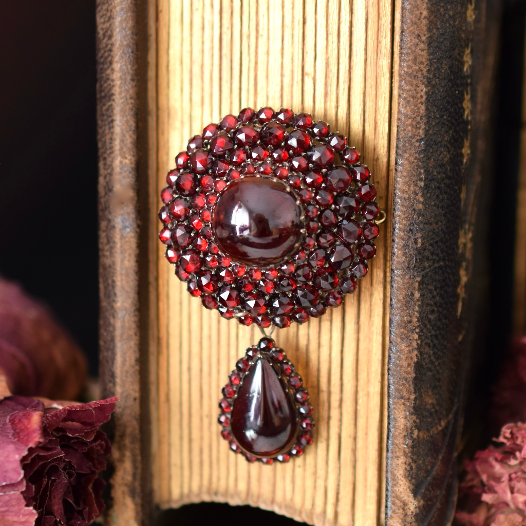 Antique Victorian Bohemian Garnet Target Brooch Circa 1890