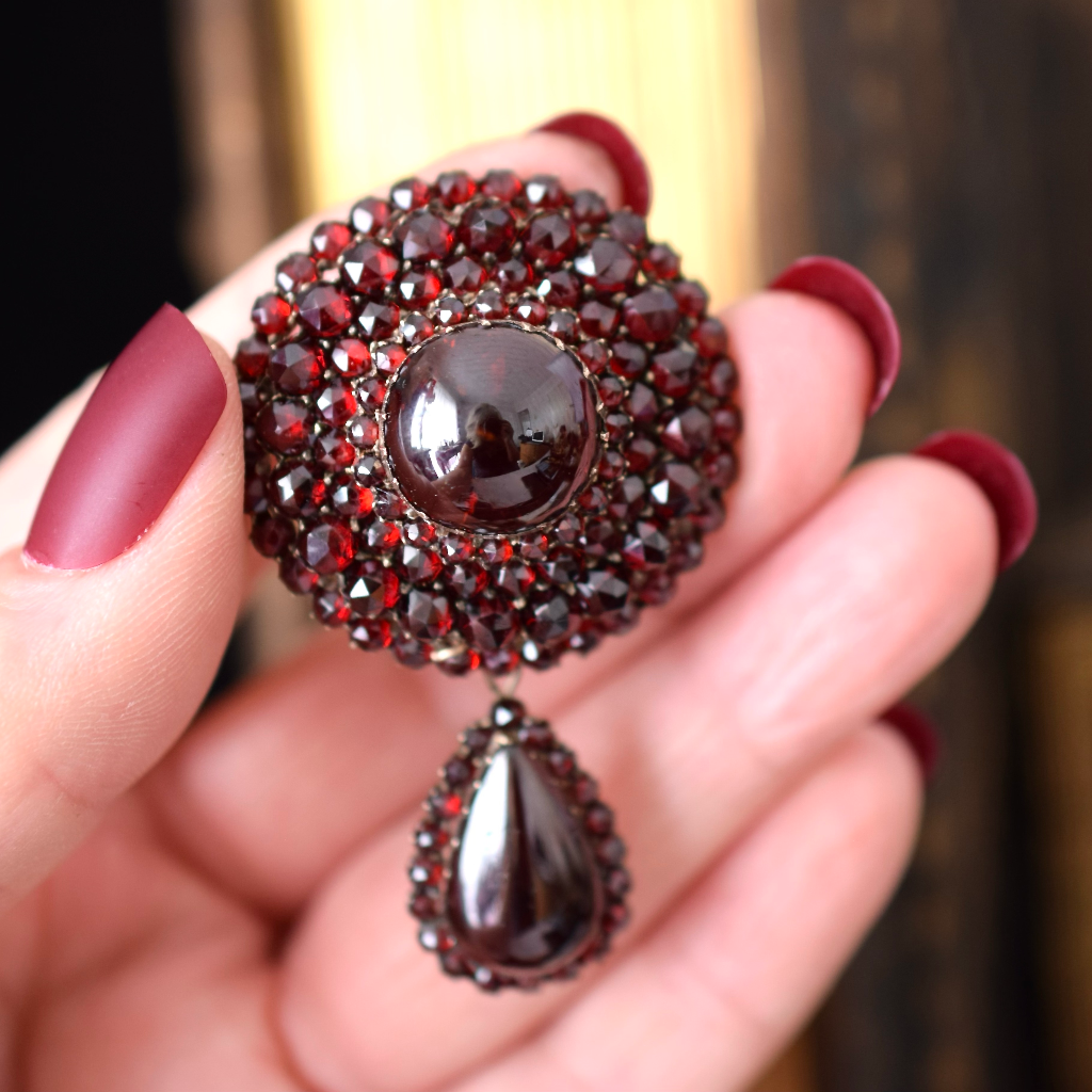 Antique Victorian Bohemian Garnet Target Brooch Circa 1890