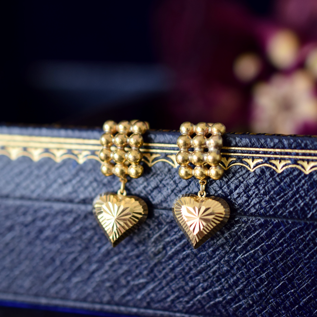 Modern 22ct Yellow Gold Heart Drop Earrings