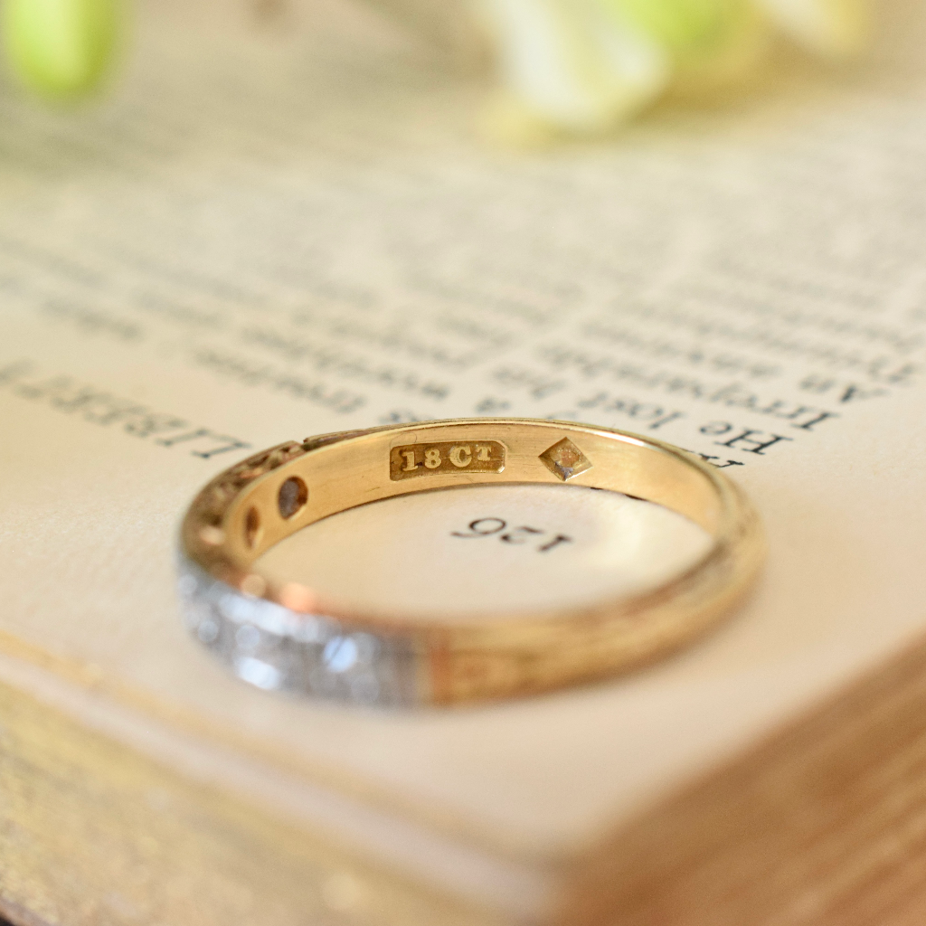 Vintage Art Deco 18ct Yellow Gold And Diamond Engraved Ring Circa 1935