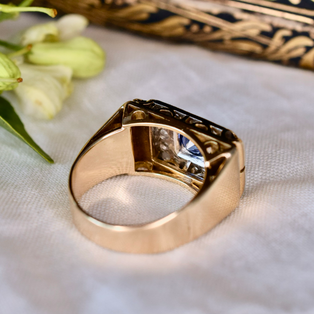 Vintage Retro Era 18ct Yellow Gold Sapphire And Diamond ‘Tank’ Ring Circa 1940’s
