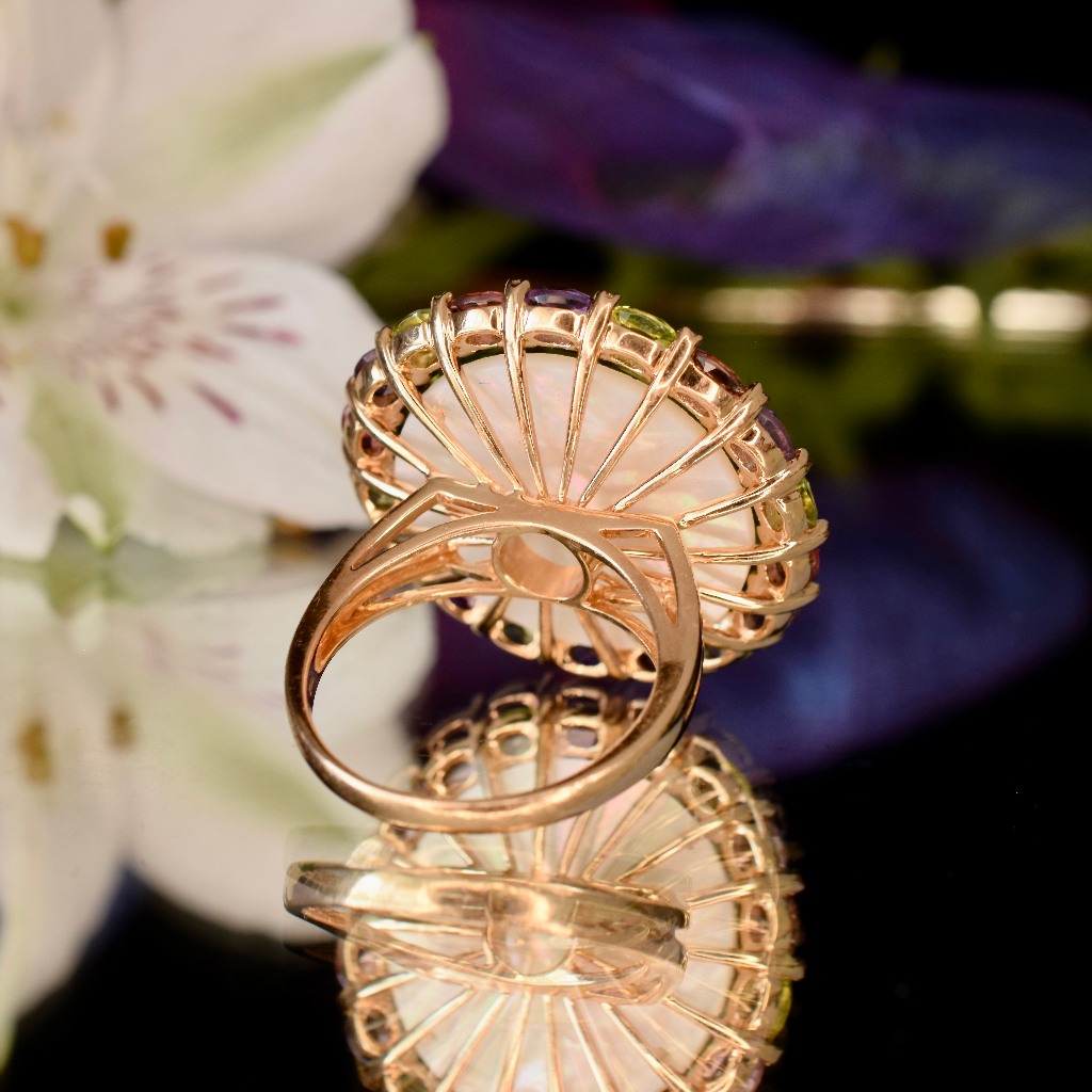 Modern 18ct Yellow Gold Tourmaline, Amethyst, Peridot, Pink And Mauve Sapphire And Diamond Ring Independent Valuation Included For $6,000 AUD