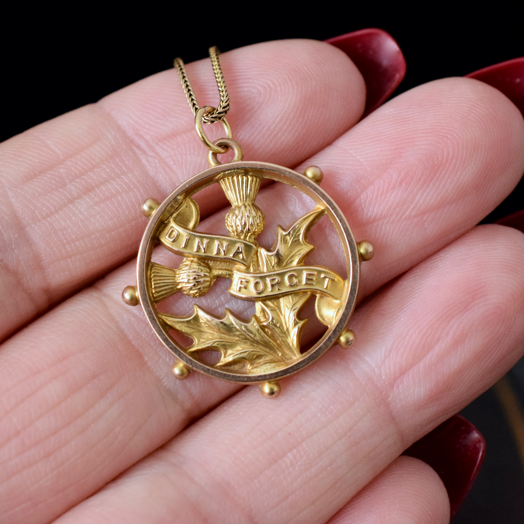Antique Australian 9ct Rose Gold ‘Dinna Forget’ Pendant by Willis and Sons Circa 1910