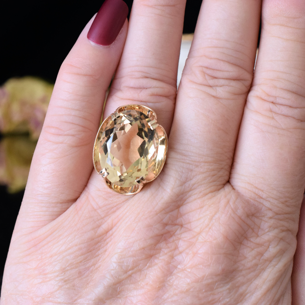 Vintage 9ct Yellow Gold Oval Citrine Ring - Birmingham 1976