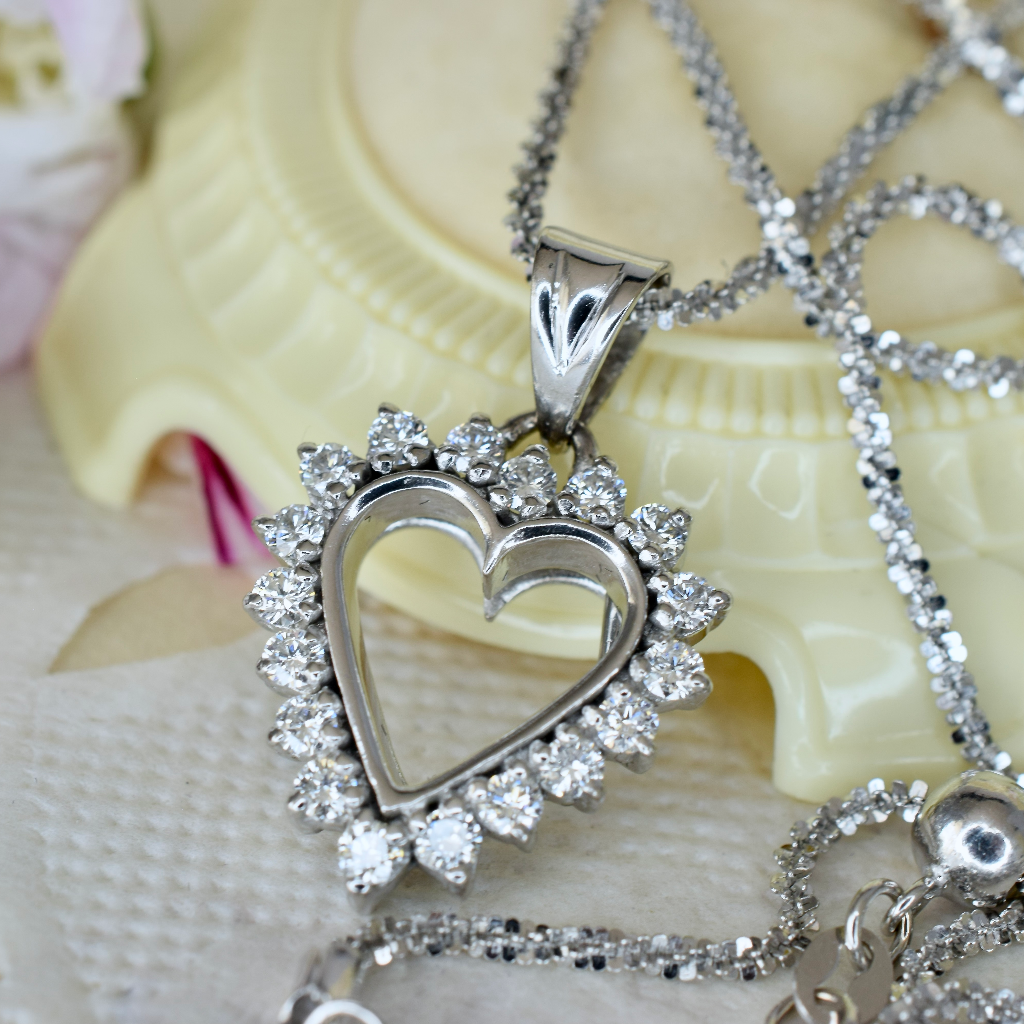 Modern 18ct White Gold Diamond ‘Heart’ 0.72ct With 9ct White Gold Chain
