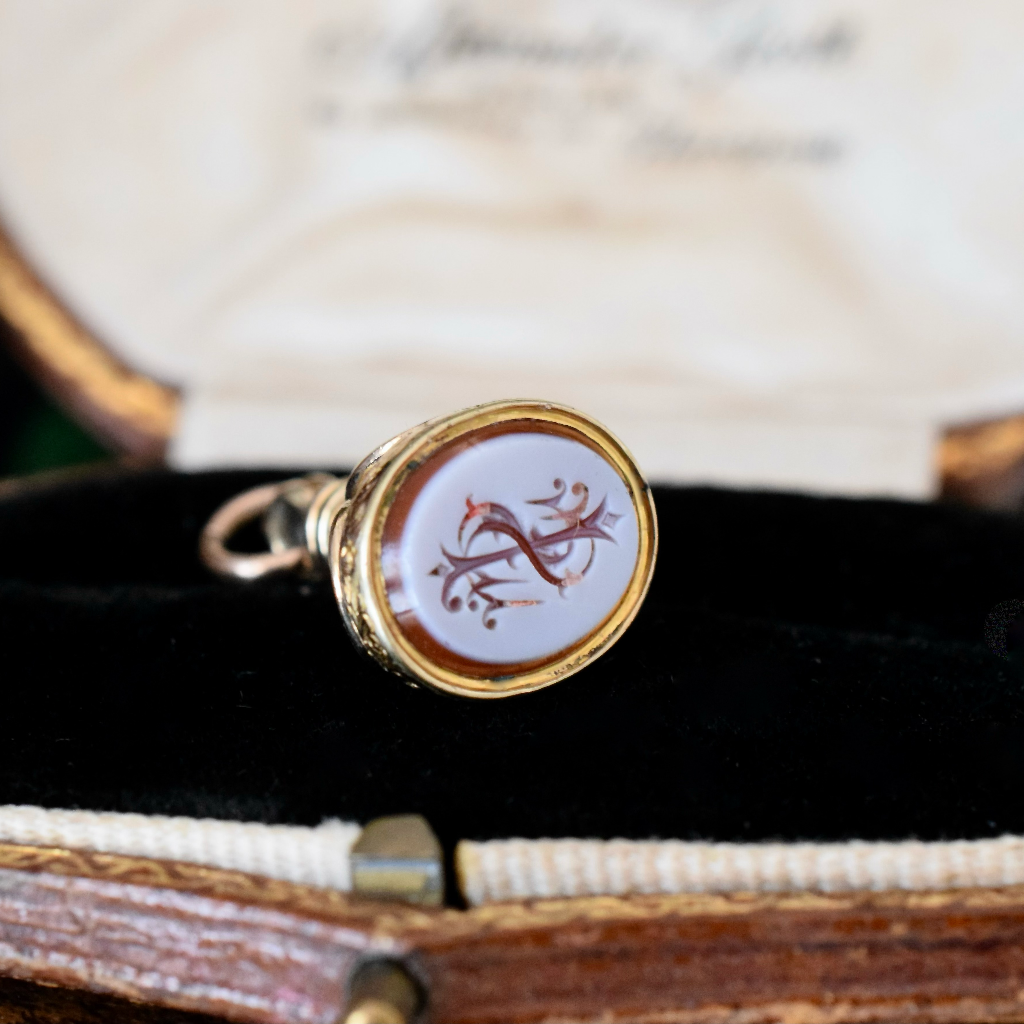 Antique Victorian Gold Cased Miniature Sardonyx Fob Wax Seal Circa 1880