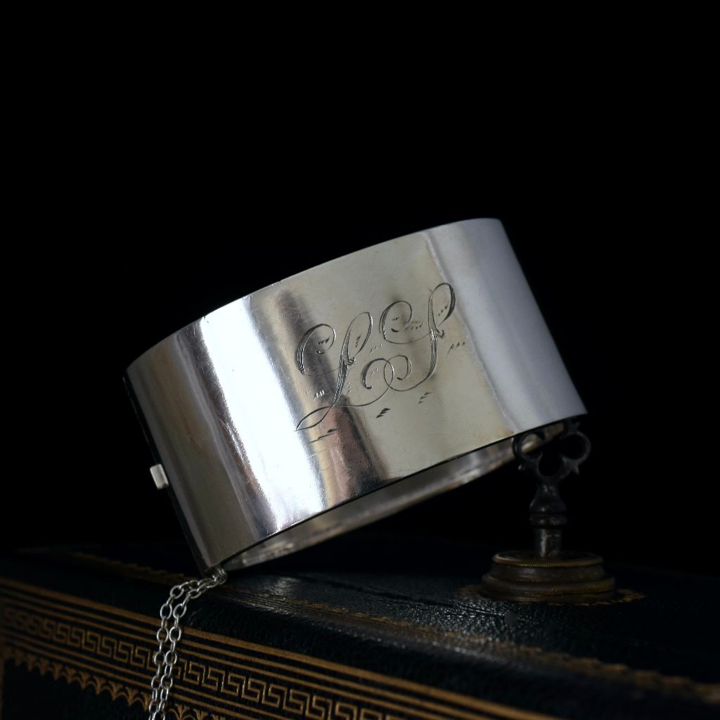 Antique Victorian Sterling Silver Wide Cuff Bangle Circa 1880