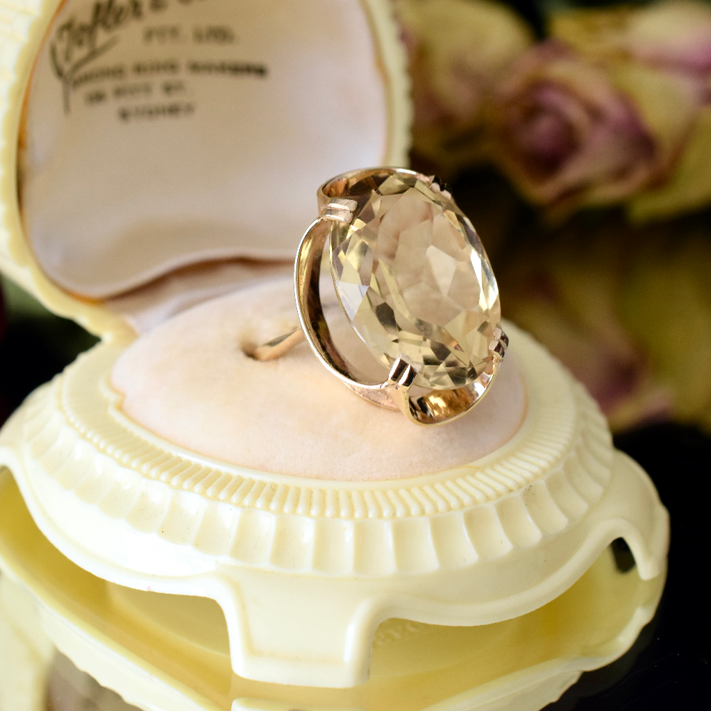 Vintage 9ct Yellow Gold Oval Citrine Ring - Birmingham 1976