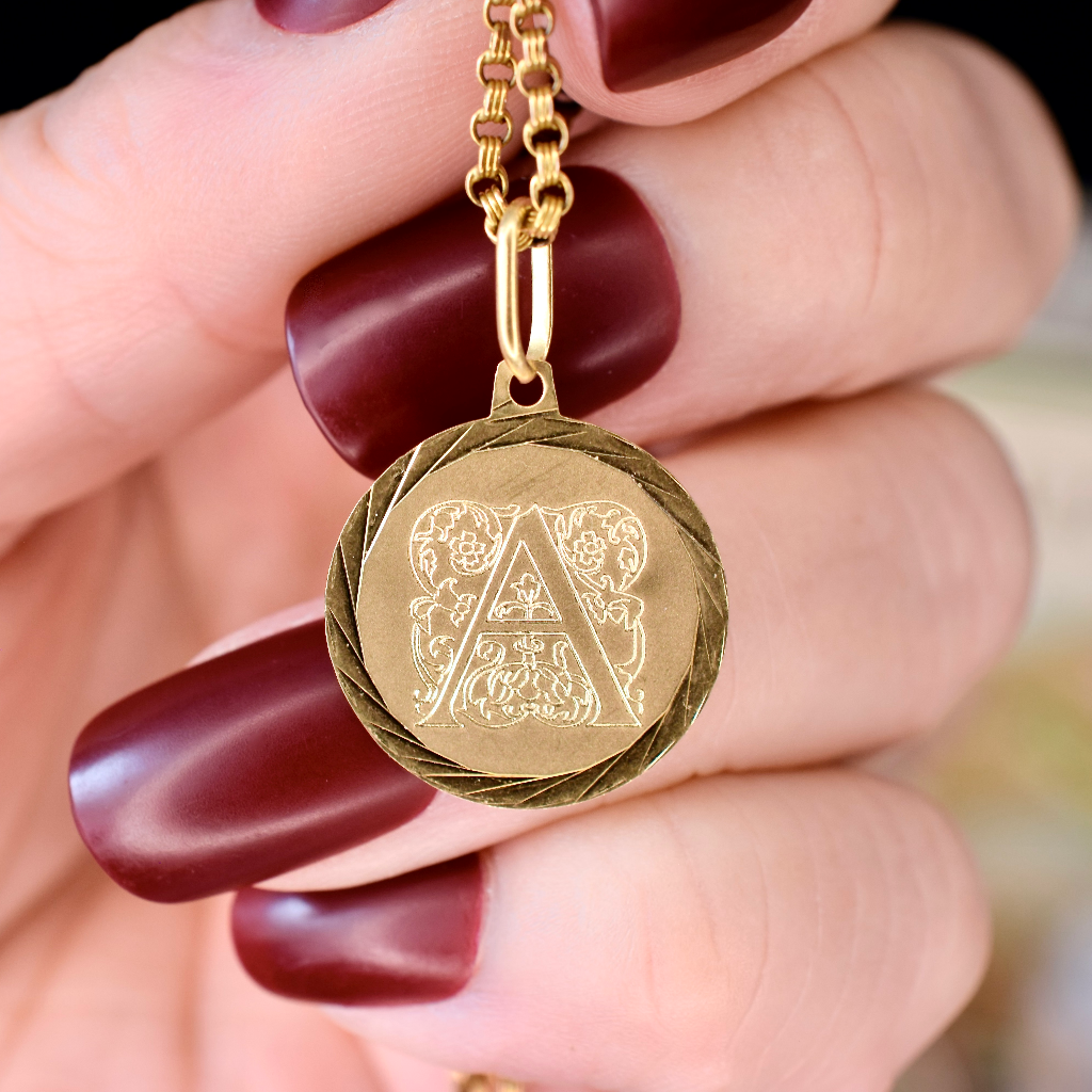 Modern Italian 18ct Yellow Gold Letter ‘A’ Initial Charm Pendant