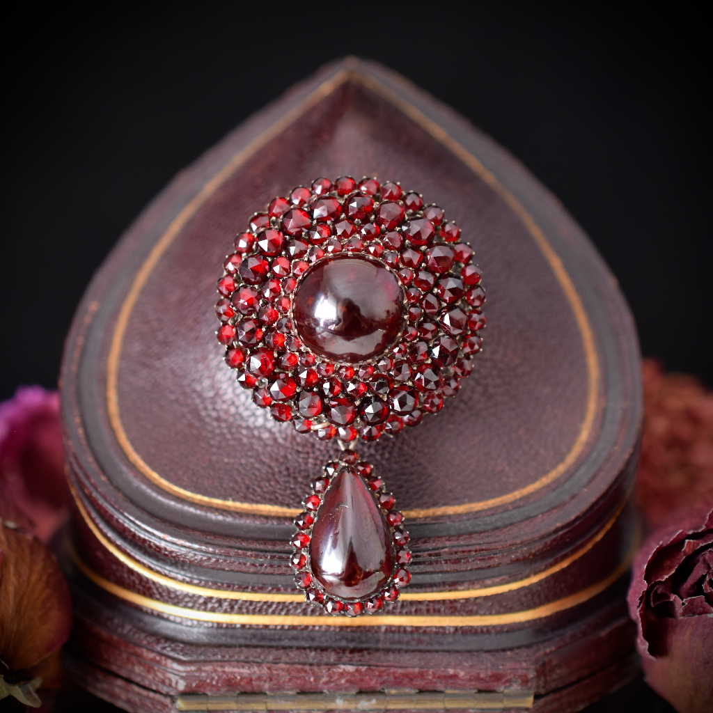 Antique Victorian Bohemian Garnet Target Brooch Circa 1890