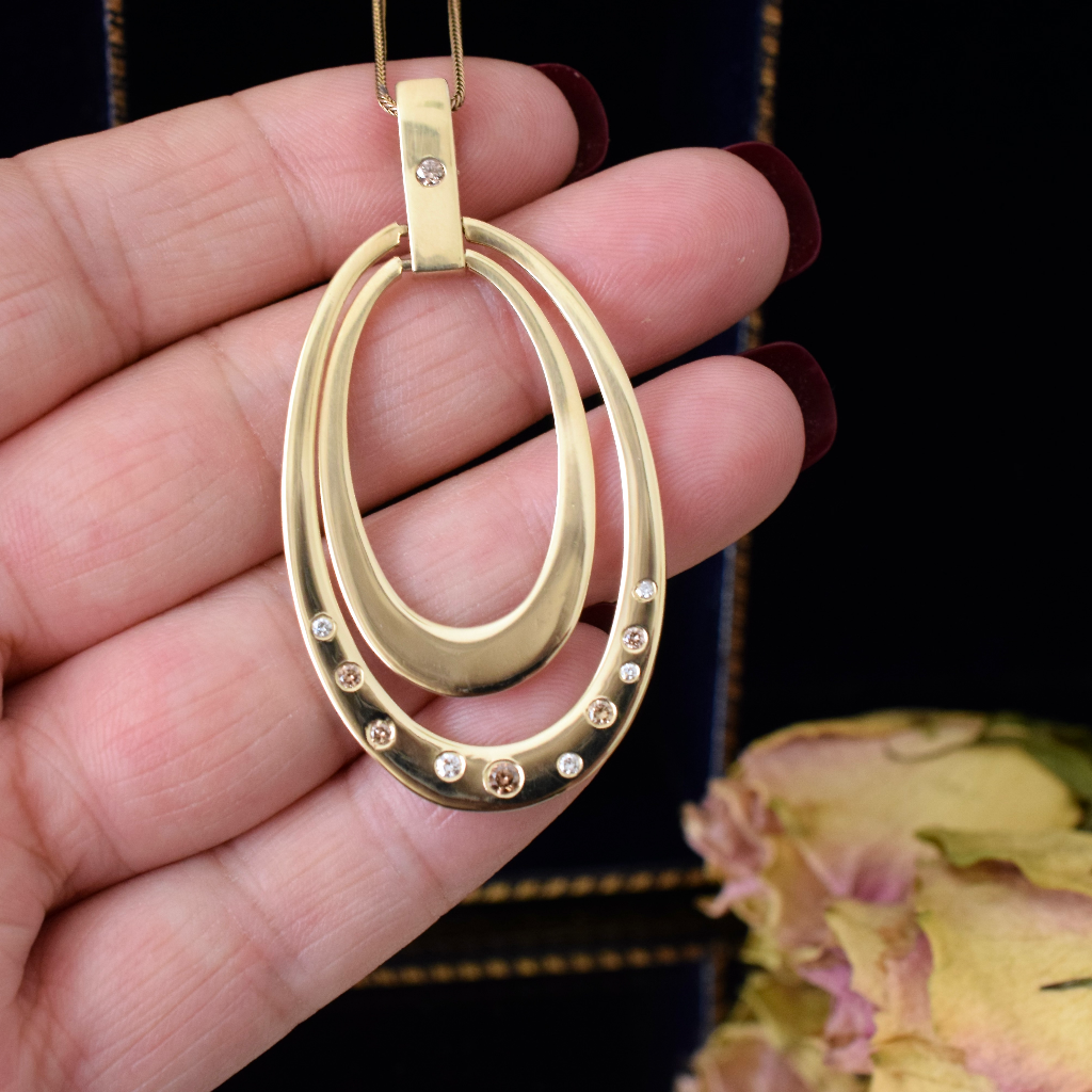Modern 9ct Yellow Gold Champagne And White Diamond Set Pendant