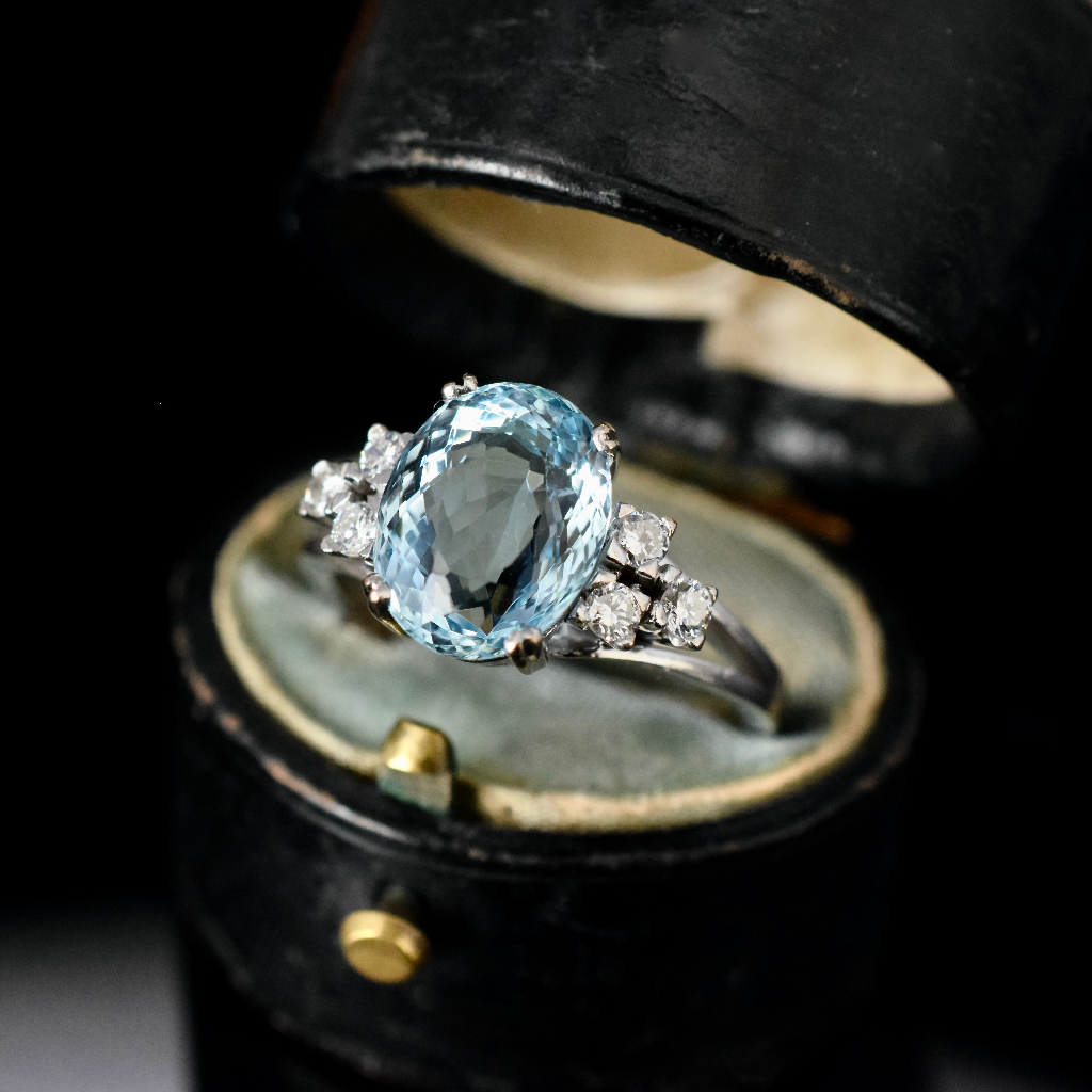 Modern 18ct White Gold Aquamarine And Diamond Ring Independent Valuation Included For $6,500 AUD