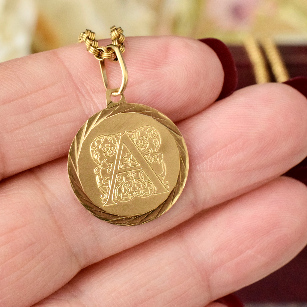 Modern Italian 18ct Yellow Gold Letter ‘A’ Initial Charm Pendant