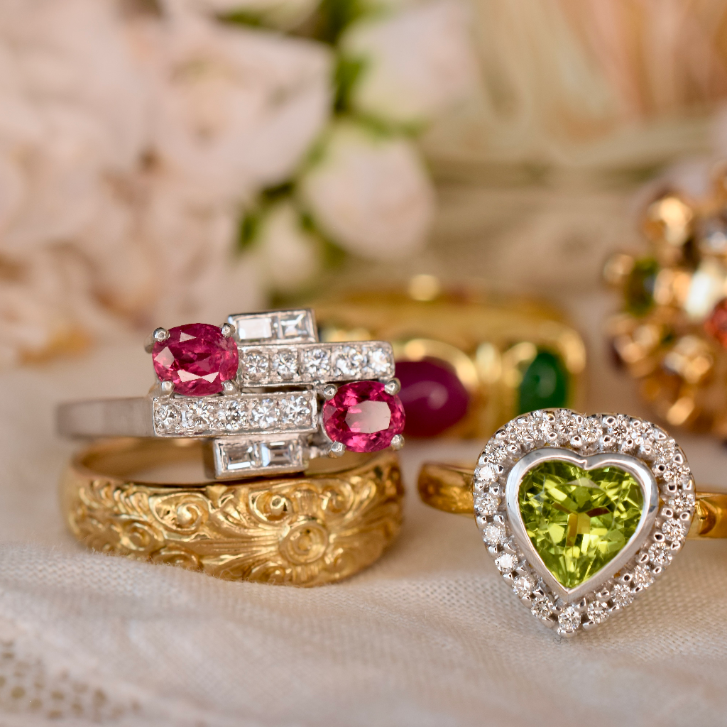 Art Deco Platinum Pink Sapphire Diamond Ring Independent Insurance/Retail Replacement Valuation For $5,500 AUD