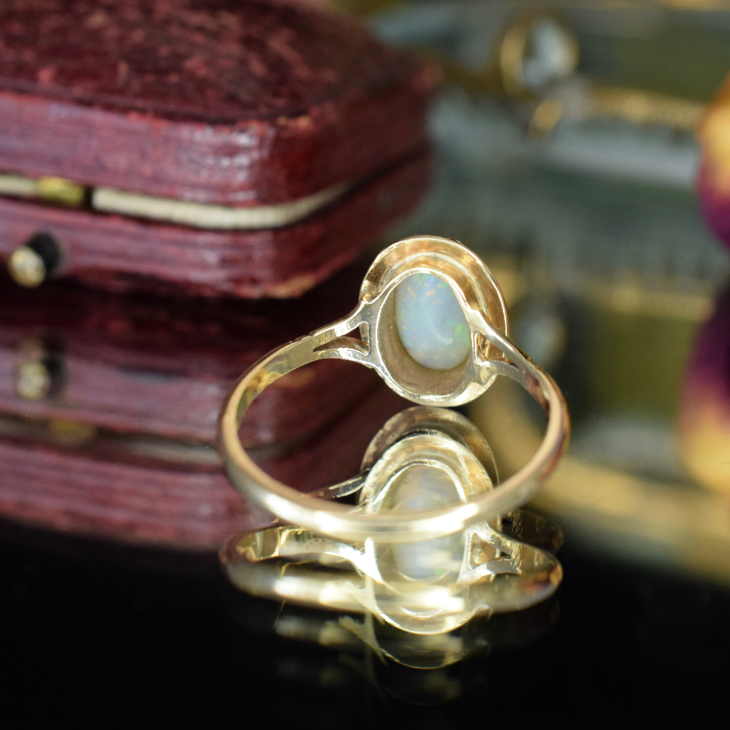 Vintage 9ct Yellow Gold And Solid White Opal Ring - Birmingham 1983