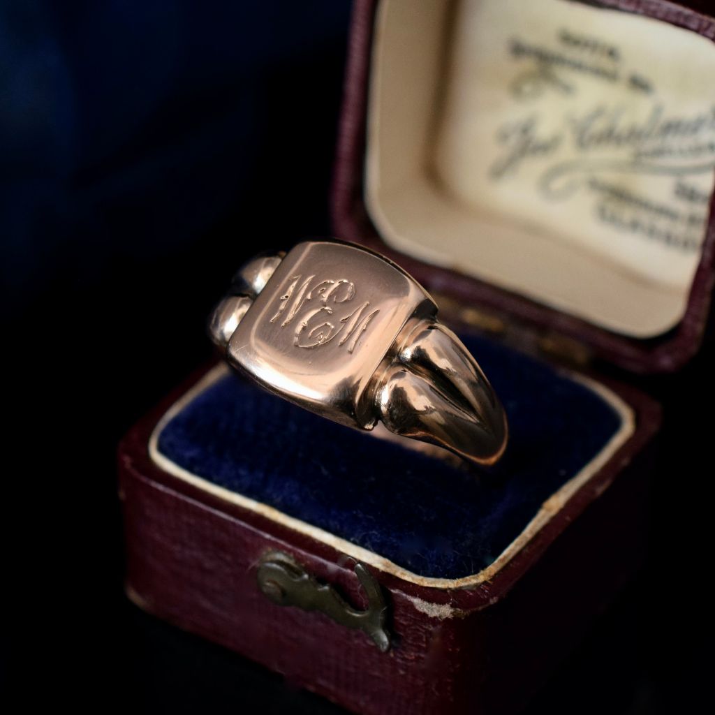 Antique Australian 9ct Rose Gold Signet Ring By William Dunkling Circa 1915