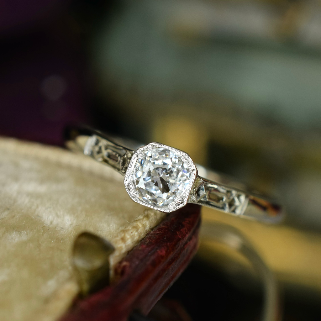 Antique Art Deco 18ct White Gold And Platinum Diamond Solitaire Ring Circa 1925