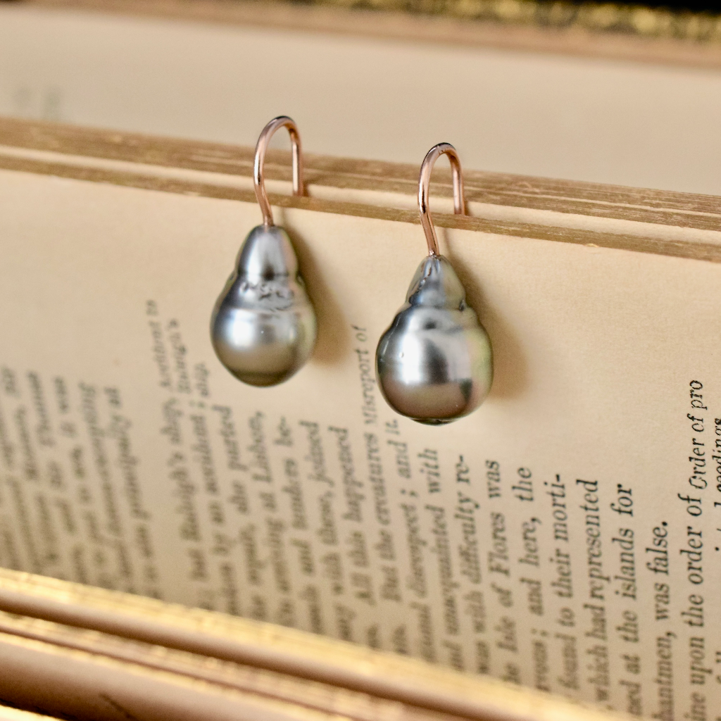 Modern 9ct Rose Gold Baroque Tahitian Pearl Earrings