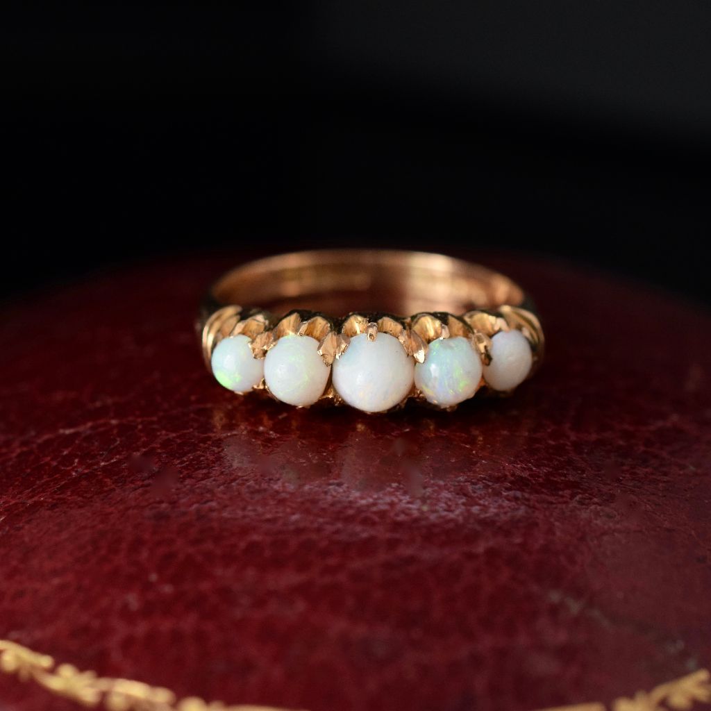 Antique Australian 15ct Yellow Gold Opal Half Hoop Ring Circa 1910
