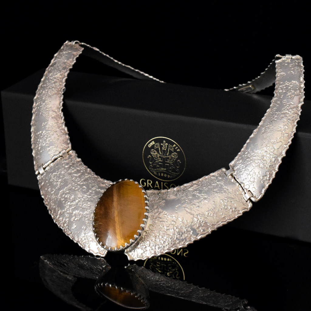 ‘Designer Look’ 950 Silver And Tigers Eye Collar Necklace