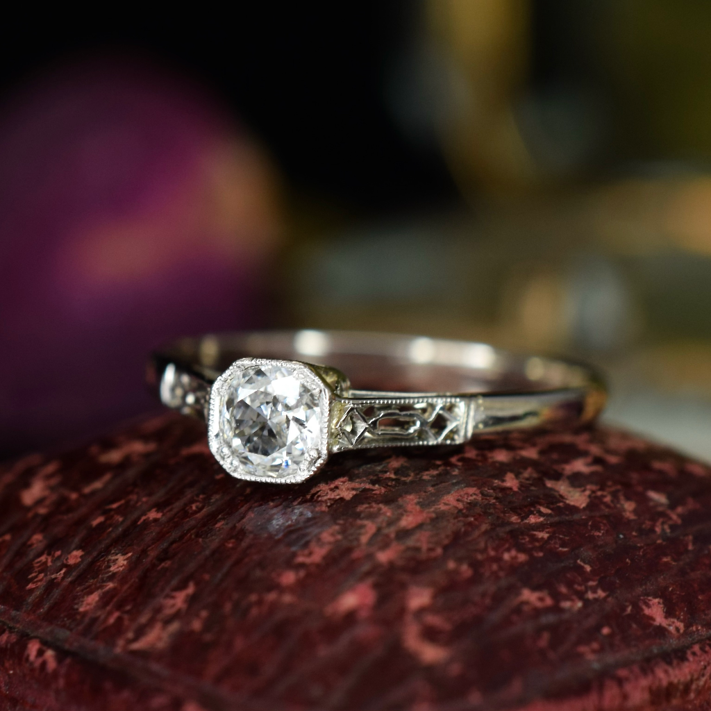 Antique Art Deco 18ct White Gold And Platinum Diamond Solitaire Ring Circa 1925