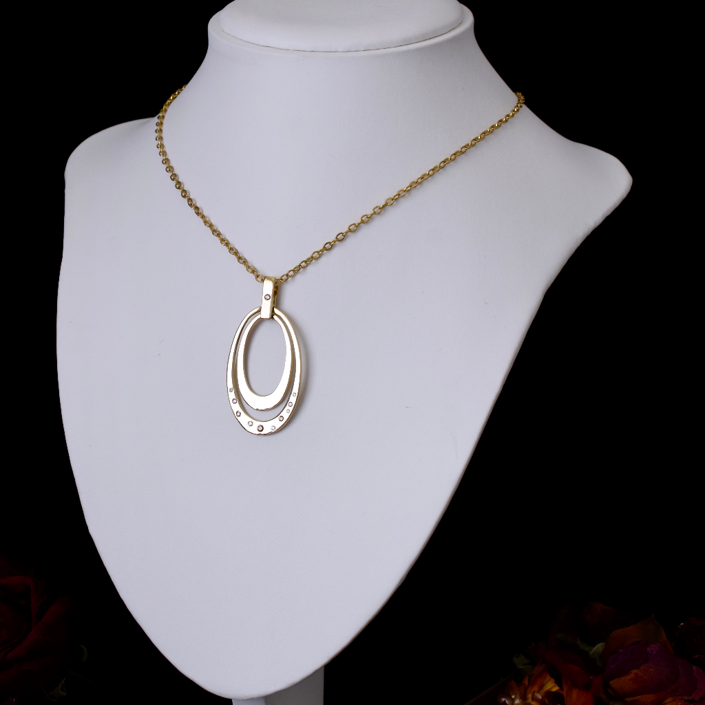 Modern 9ct Yellow Gold Champagne And White Diamond Set Pendant
