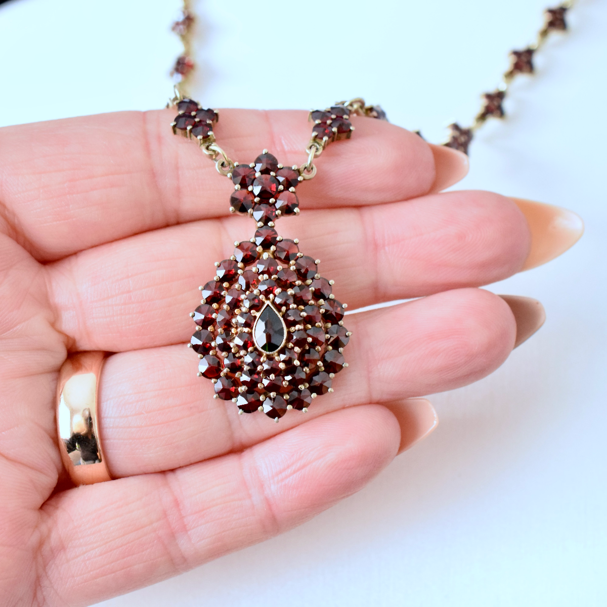 Antique Early 20th Century Bohemian Garnet Necklace Circa 1920