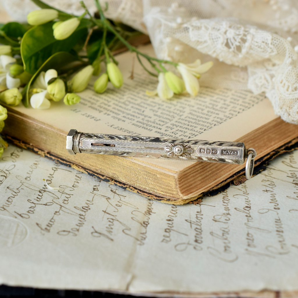Antique Victorian Sterling Silver Propelling Combination Pencil And Dip Pen - 1894