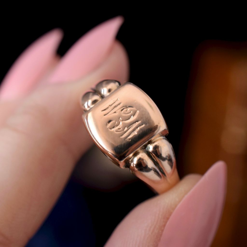 Antique Australian 9ct Rose Gold Signet Ring By William Dunkling Circa 1915