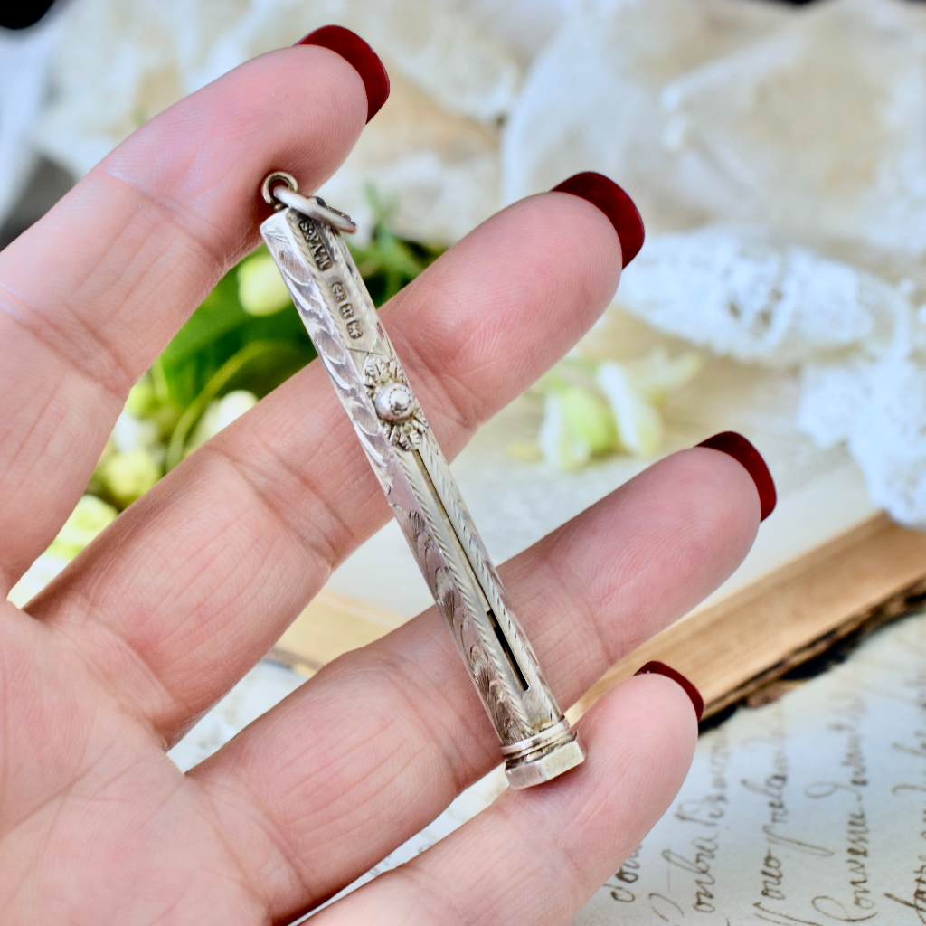 Antique Victorian Sterling Silver Propelling Combination Pencil And Dip Pen - 1894