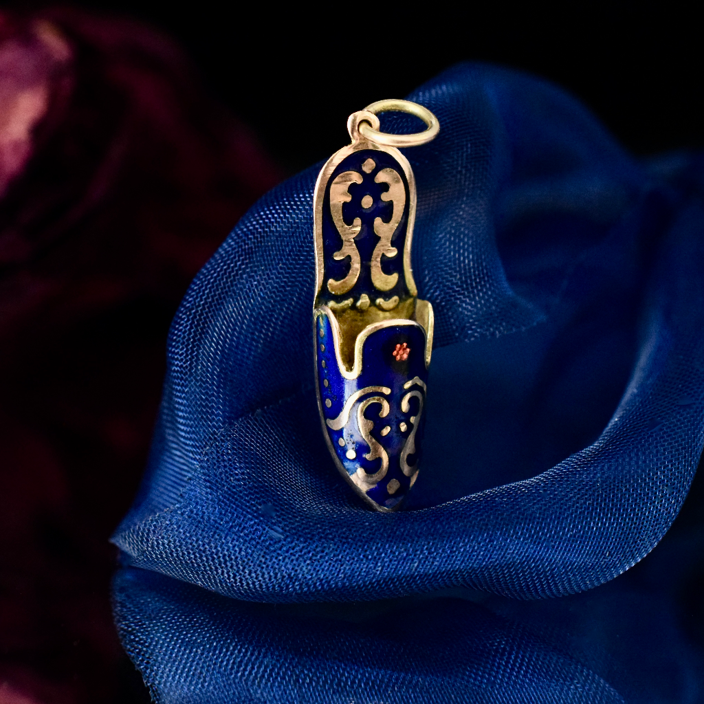 Vintage Enamel and 14ct Rose Gold ‘Slipper’ Charm/Pendant