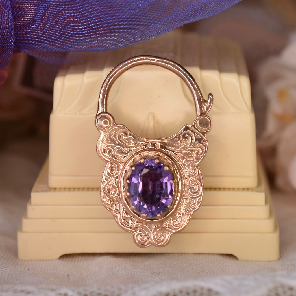 Modern 9ct Rose Gold And Amethyst Padlock Clasp