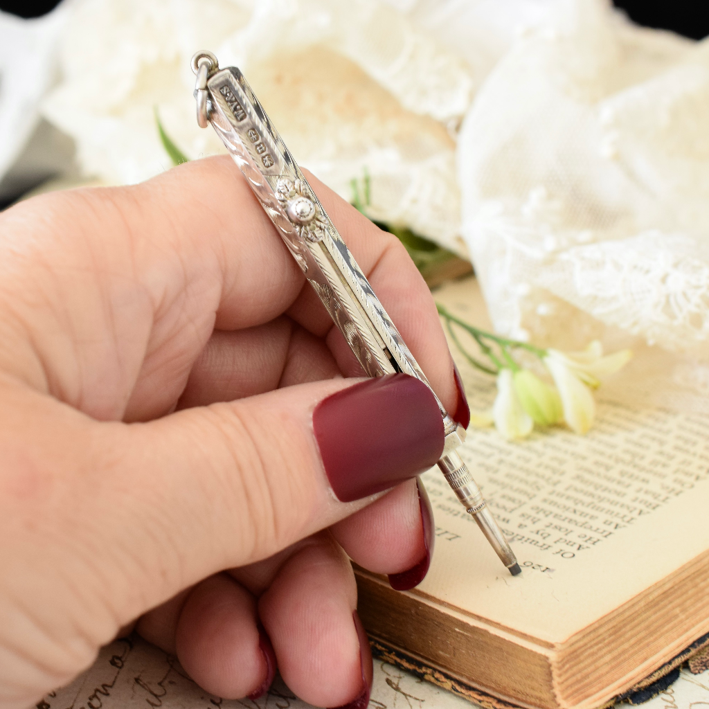 Antique Victorian Sterling Silver Propelling Combination Pencil And Dip Pen - 1894