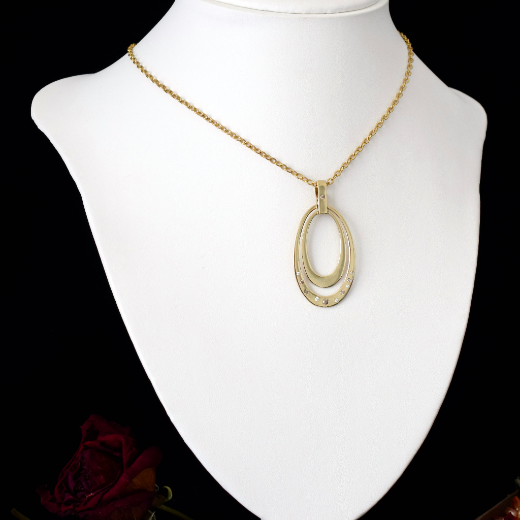 Modern 9ct Yellow Gold Champagne And White Diamond Set Pendant