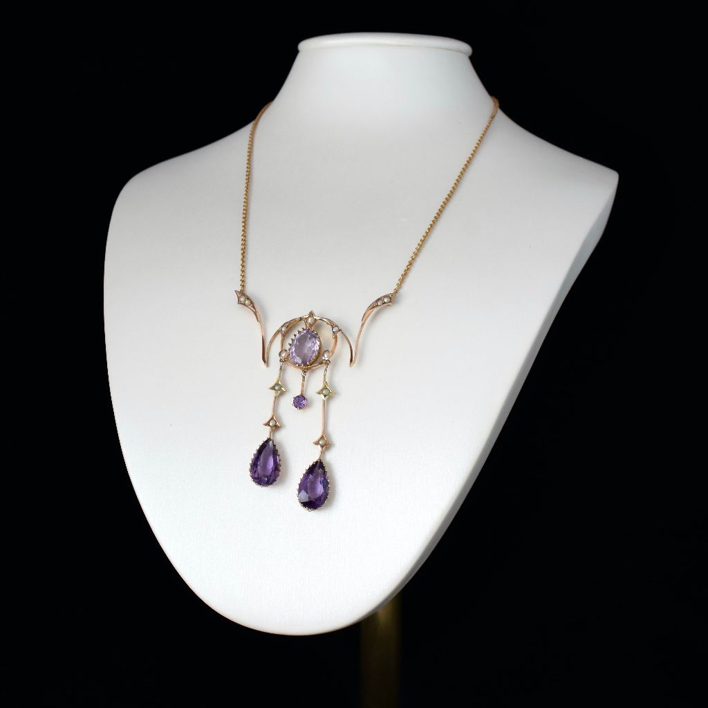Antique Art Nouveau/Edwardian 9ct Rose Gold Amethyst Lavaliere Circa 1905