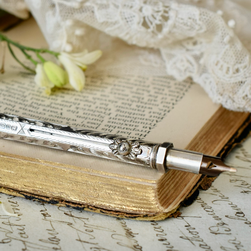 Antique Victorian Sterling Silver Propelling Combination Pencil And Dip Pen - 1894