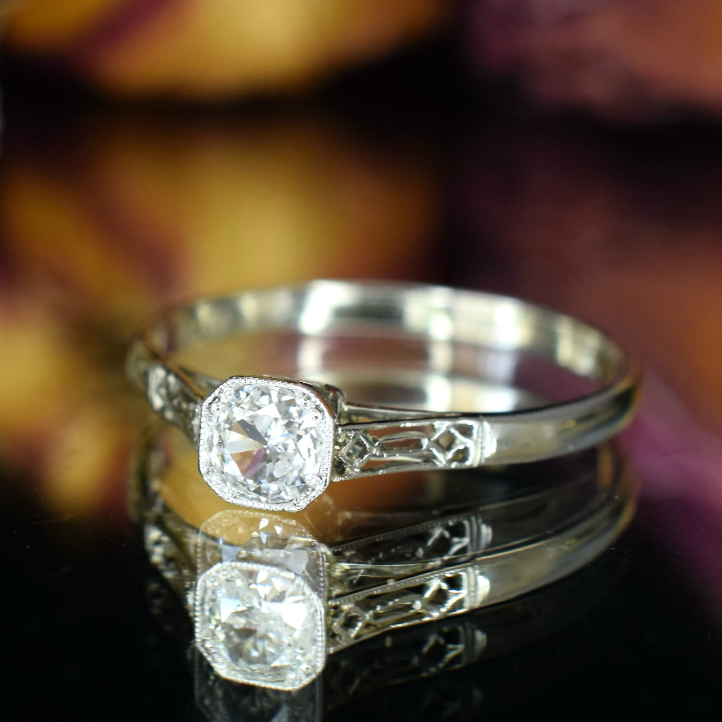 Antique Art Deco 18ct White Gold And Platinum Diamond Solitaire Ring Circa 1925