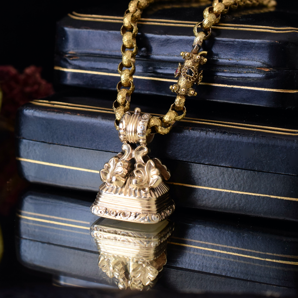 Antique Victorian Gold Cased Large Chalcedony Fob Seal Circa 1850