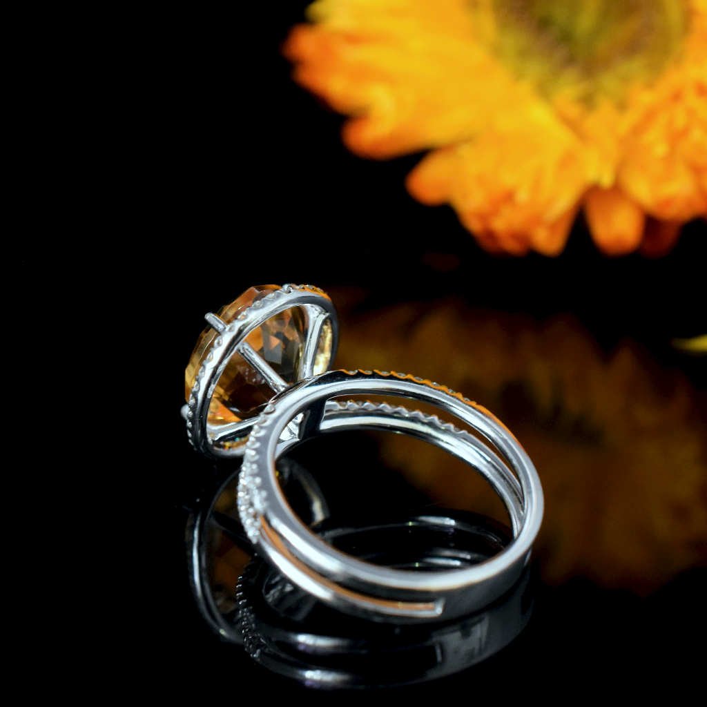 Modern 18ct White Gold Citrine And Diamond Ring