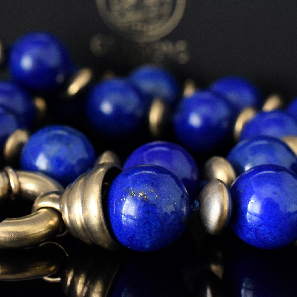 Modern Sterling Silver And Lapis Lazuli Bead Necklace - 214 Grams Independent Valuation Included For $3000 AUD