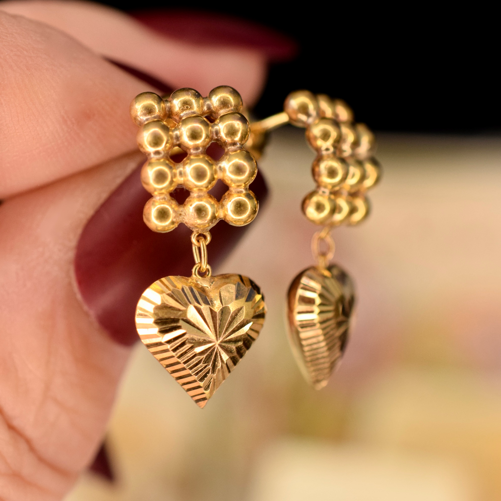 Modern 22ct Yellow Gold Heart Drop Earrings