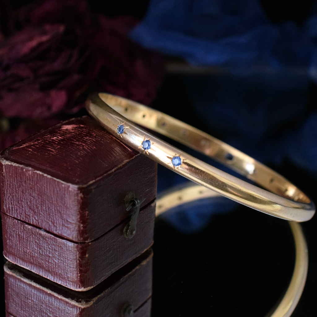 Modern Bespoke 9ct Yellow Gold Ceylonese Sapphire And Diamond Bangle Independent Valuation Included In Purchase For $8000 AUD
