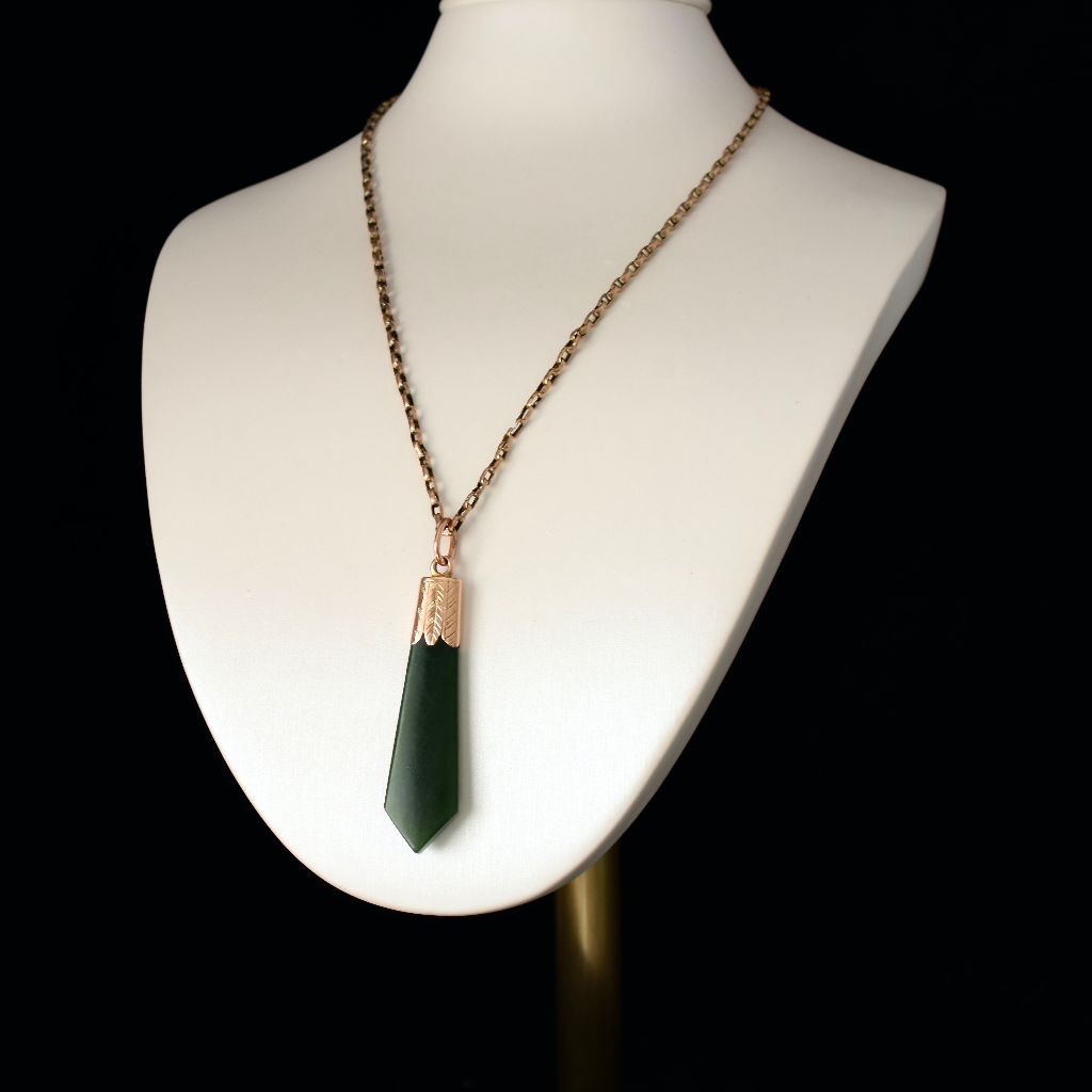 Antique 9ct Rose Gold Nephrite Jade Fob/Charm Circa 1905